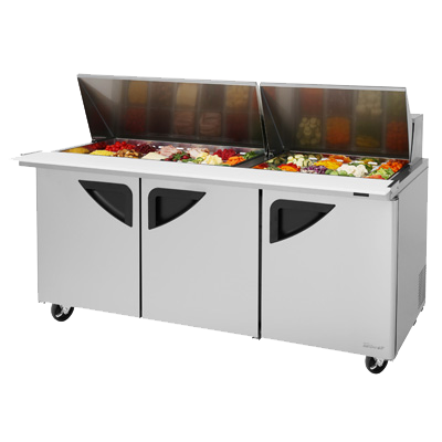 superior-equipment-supply - Turbo Air - Turbo Air 72.6" Wide Stainless Steel Three-Section Sandwich/Salad Mega Top Unit With Clear Top