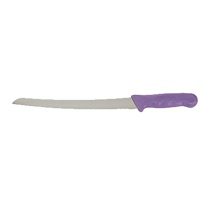 Bread Knife Stamped Curved Allergen Free 9-1/2" No-Stain German Steel Blade with Purple Polypropylene Handle 14-3/4" O.A.L.