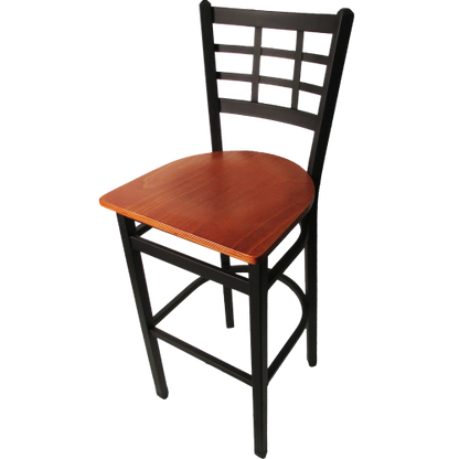 Oak Street Window Pane Back Bar Stool 43"H x 16"W x 16.38"D Steel Frame With Non-Marring Poly Glides