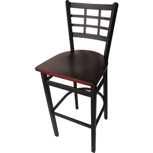 Oak Street Window Pane Back Bar Stool 43"H x 16"W x 16.38"D Steel Frame With Non-Marring Poly Glides