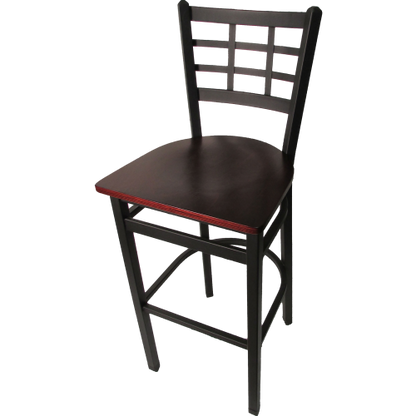 Oak Street Window Pane Back Bar Stool 43"H x 16"W x 16.38"D Steel Frame With Non-Marring Poly Glides