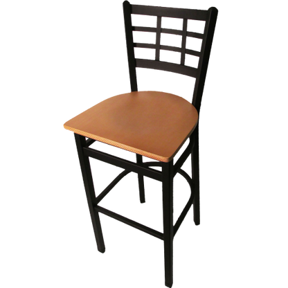 Oak Street Window Pane Back Bar Stool 43"H x 16"W x 16.38"D Steel Frame With Non-Marring Poly Glides