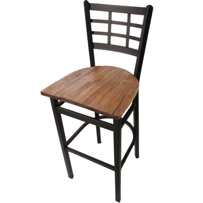 Oak Street Window Pane Back Bar Stool 43"H x 16"W x 16.38"D Steel Frame With Non-Marring Poly Glides