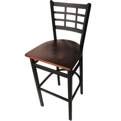 Oak Street Window Pane Back Bar Stool 43"H x 16"W x 16.38"D Steel Frame With Non-Marring Poly Glides