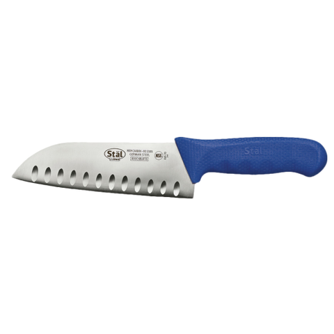 Santoku Knife Stamped Granton Edge 7" No-Stain German Steel Blade with Blue Polypropylene Handle 11-3/4" O.A.L.