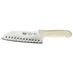 Santoku Knife Stamped Granton Edge 7" No-Stain German Steel Blade with Red Polypropylene Handle 11-3/4" O.A.L.