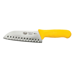 Santoku Knife Stamped Granton Edge 7" No-Stain German Steel Blade with White Polypropylene Handle 11-3/4" O.A.L.