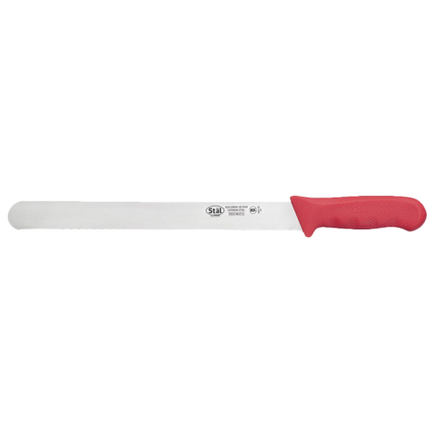 Slicer Knife Stamped Wavy Edge 12" No-Stain German Steel Blade with Red Polypropylene Handle
