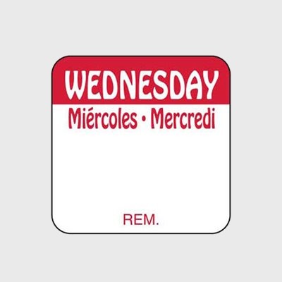 Regular Removable Label Wednesday Miercoles Mercredi - 1,000/Roll