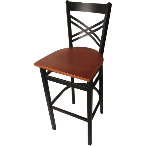 Oak Street Cross Back Bar Stool 43"H x 16"W x 16.38"H Black Steel Frame With Non-Marring Poly Glides