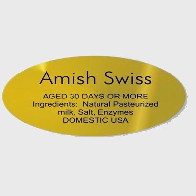 Gold Foil Label Amish Swiss With Ingredients - 500/Roll
