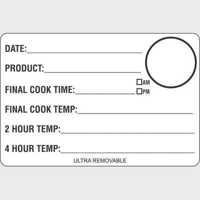 Ultra Removable Label Cook Chill - Date Product Temp - 500/Roll