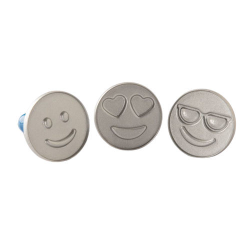 Nordic Ware Emoji Cookie Stamps Designs 3" Cookies Silver Cast Aluminum with Wooden Handles