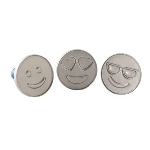 Nordic Ware Emoji Cookie Stamps Designs 3" Cookies Silver Cast Aluminum with Wooden Handles