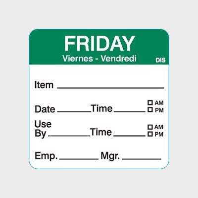 Dissolvable Label Shelf Life Day of Week Friday - 250/Roll