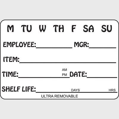 Ultra Removable Label Generic 7 Day Employee / Mgr - 500/Roll