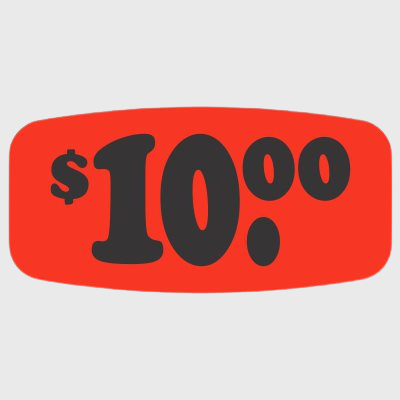 Pricing Label $10.00 - 1,000/Roll