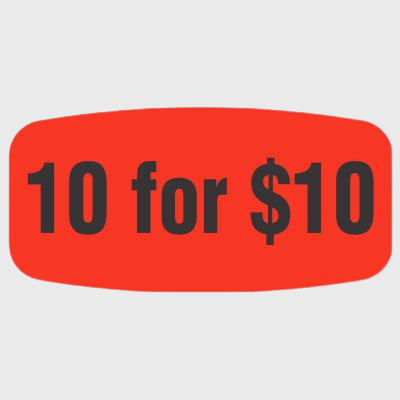 Pricing Label 10 for $10.00 - 1,000/Roll