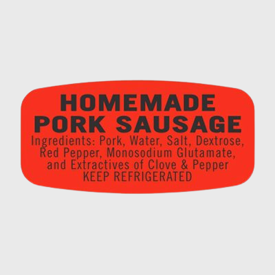 Short Oval Label Homemade Pork Sausage With Ingredients - 1,000/Roll