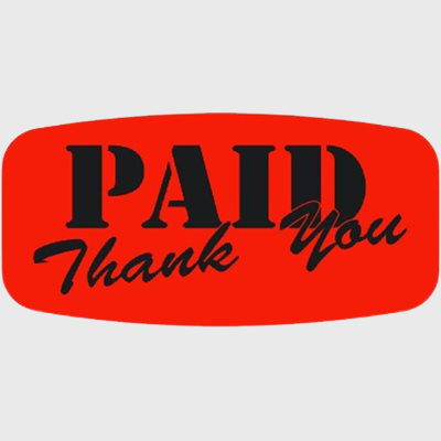 Short Oval Label Paid Thank You - 1,000/Roll