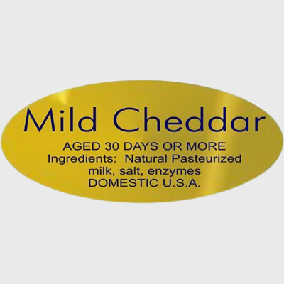 Gold Foil Label Mild Cheddar With Ingredients - 500/Roll