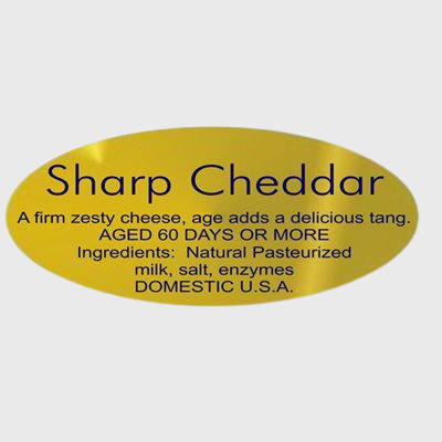 Gold Foil Label Sharp Cheddar With Ingredients - 500/Roll