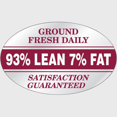 Nutritional Grind Label 93% Lean 7% Fat Ground Fresh - 500/Roll