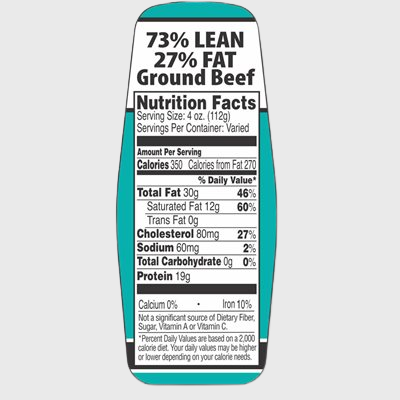 Nutritional Grind Label Ground Beef 73% / 27% With Nutritional Fact - 500/Roll