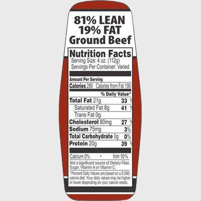 Nutritional Grind Label Ground Beef 81% / 19% With Nutritional Fact - 500/Roll
