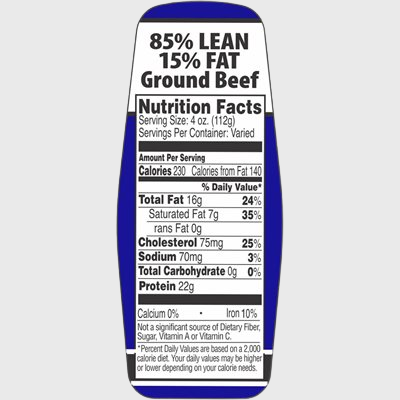 Nutritional Grind Label Ground Beef 85% / 15% With Nutritional Fact - 500/Roll