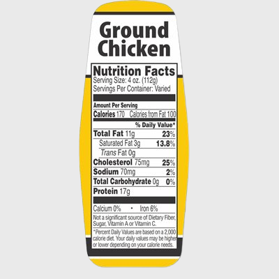 Nutritional Grind Label Ground Chicken With Nutritional Fact - 500/Roll