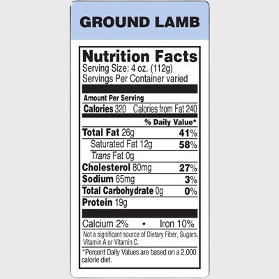 Nutritional Grind Label Ground Lamb - 1,000/Roll