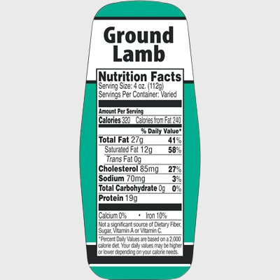 Nutritional Grind Label Ground Lamb With Nutritional Fact - 500/Roll