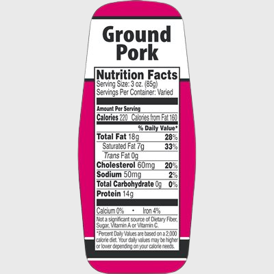 Nutritional Grind Label Pork With Nutritional Fact - 500/Roll