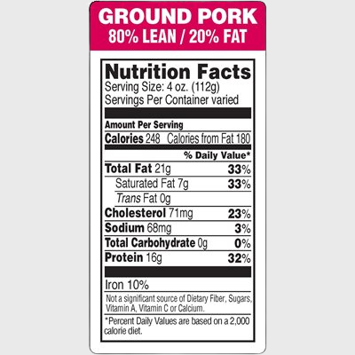 Nutritional Grind Label Ground Pork 80% Lean / 20% Fat - 1,000/Roll