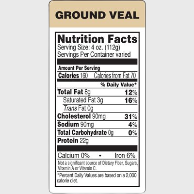 Nutritional Grind Label Ground Veal - 1,000/Roll