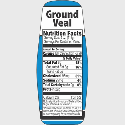 Nutritional Grind Label Ground Veal With Nutritional Fact - 500/Roll