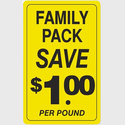 Family Pack Label Save $1.00 Per Pound - 250/Roll