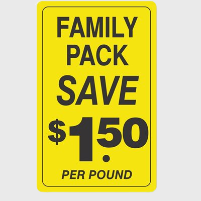 Family Pack Label Save $1.50 Per Pound - 250/Roll