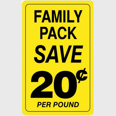 Family Pack Label Save 20¢ Per Pound - 250/Roll