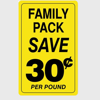 Family Pack Label Save 30¢ Per Pound - 250/Roll