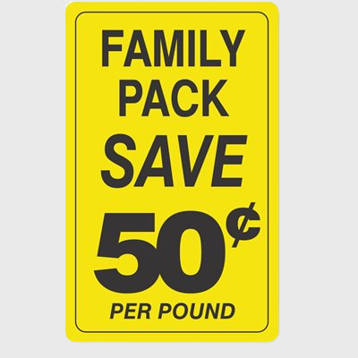 Family Pack Label Save 50¢ Per Pound - 250/Roll