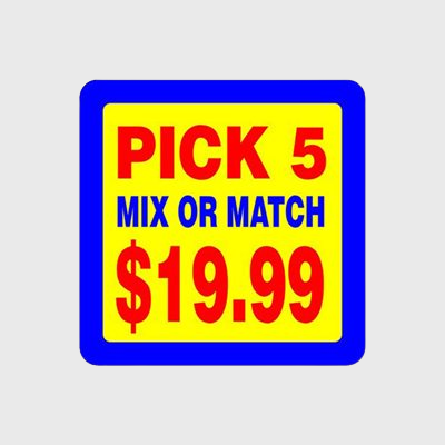 Coupon And Discount Label Pick 5 - Mix or Match - $19.99 - 500/Roll