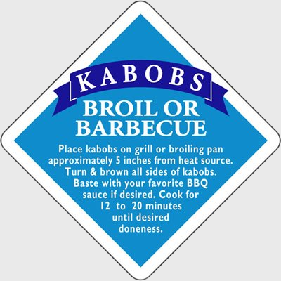 Specialty Meat Label Kabobs / Broil or Barbecue Cooking  - 1,000/Roll