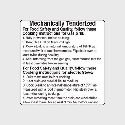 Specialty Meat Label Mechanically Tenderized For Food Safety 155 F - 500/Roll