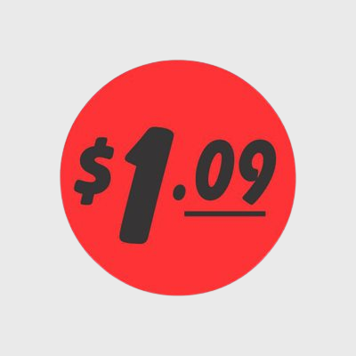 Coupon And Discount Label $1.09 Bullseye - 1,000/Roll