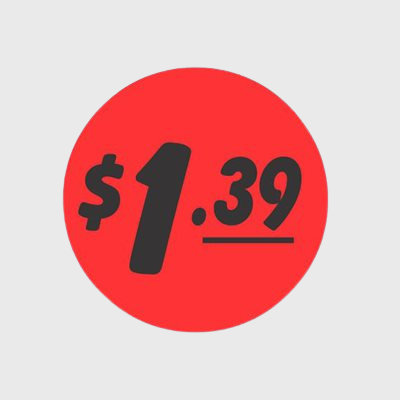 Coupon And Discount Label $1.39 Bullseye - 1,000/Roll