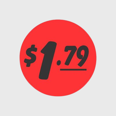 Coupon And Discount Label $1.79 Bullseye -  1,000/Roll