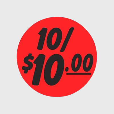 Coupon And Discount Label 10 / $10.00 Bullseye - 1,000/Roll