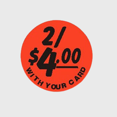 Coupon And Discount Label 2 / $4.00 With Your Card Bullseye - 1,000/Roll